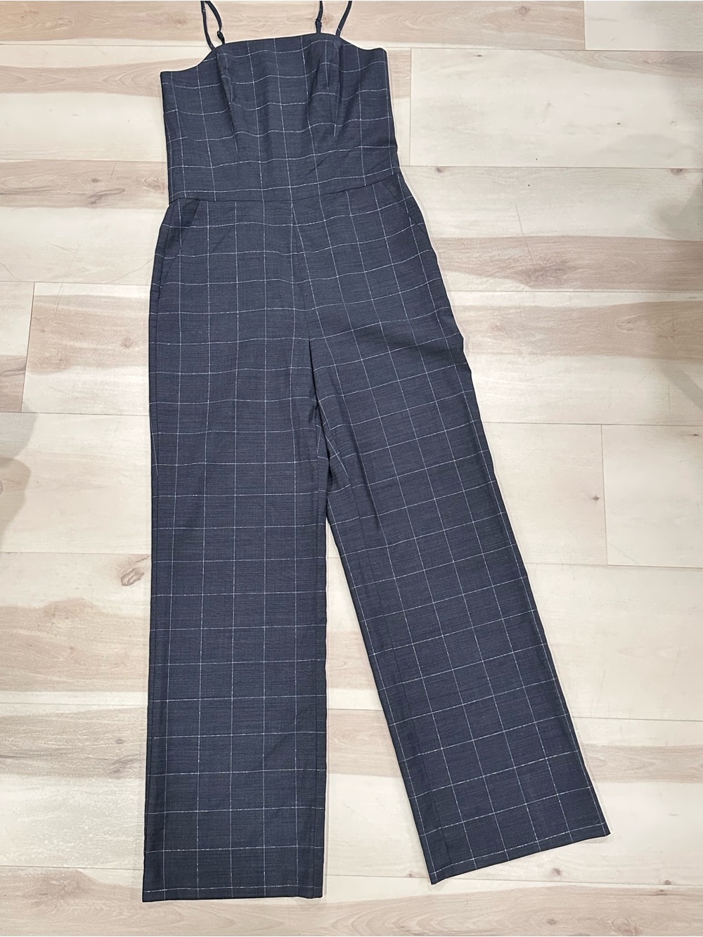 Banana Republic Shiny Plaid Strappy Jumpsuit Sz 4 Pockets Wool adjustable straps - Picture 4 of 10